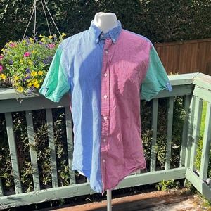 Stafford Prep men’s button down shirt cotton checked red green white L